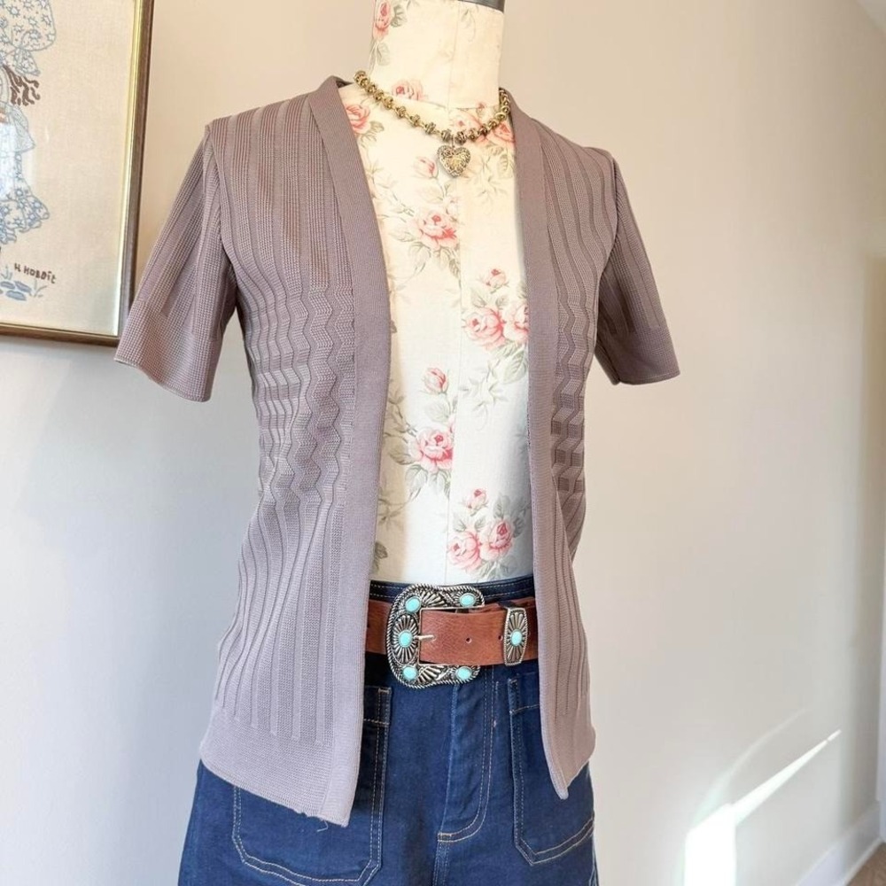 Bleeker Street 70s knit cardigan taupe womens xs - Picture 2 of 6